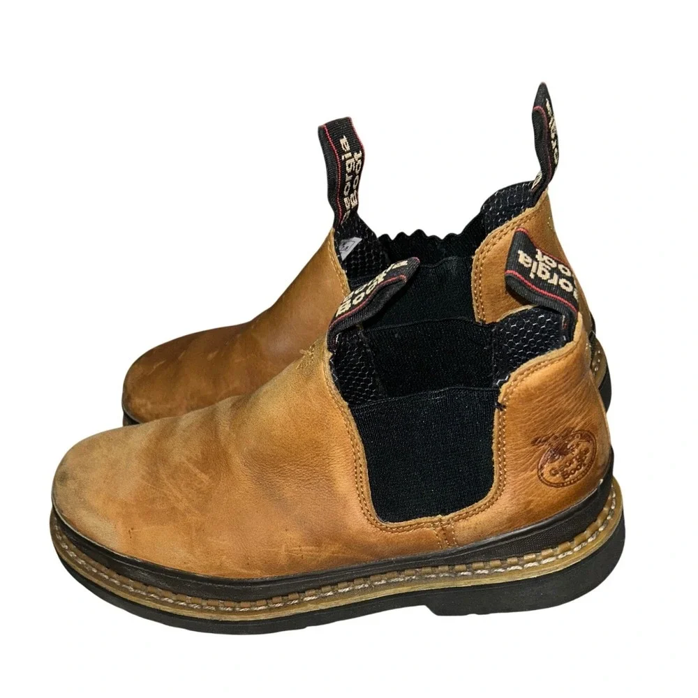 Georgia Boot Giant Romeo Mens Tan Brown‎ Leather Slip On Work Shoes Sz 8.5